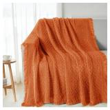 Exclusivo Mezcla Knit Throw Blanket with Fringes for Couch, Reversible Super Soft and Warm Woven Boho Throw for All Season, Home Decor, 50\x60\in, Burnt Orangein
