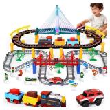 Letapapa Electric Train Set for Kids Ages 4-8, Christmas Birthday Gifts for 3 4 5 6 Year Old Boys, Train Tracks for Toddlers 3-5, Toy Trains for Boys Age 4-7 with Light-Up Bridge and Realistic Sounds
