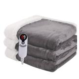 Heated Blanket Electric Blanket Full Size 72ftftx84ftft with 9 Heating Levels, 1-10 Hour Auto Shut Off, Machine Washable, Flannel and Sherpa Soft Warming Blanket for Couch, Bed, Office - Light Grey