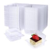 Jizvxe 100 Pack Clear Plastic Square Hinged Food Container,Disposable Plastic To Go Containers with Clear Lids,Cake Slice Containers Clamshell Takeout Tray for Pastry,Salad,Dessert(5.1\x 4.7\inx 2.8\i