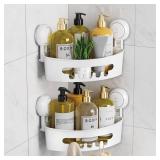 LEVERLOC Corner Shower Caddy Suction Cup, shower shelves suction cup, 2 Pack Basket Powerful Bathroom, Waterproof and Oil-proof Organizer for Kitchen, No-Drilling Removable