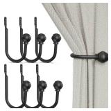 Hion Curtain Holdbacks Black 6pcs, Curtain Tiebacks Wall Mounted Curtain Hooks Holders for Drapes