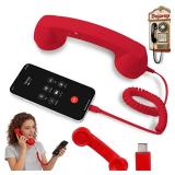 Retro Phone Handset Home Decor Aesthetic for iPhone Landline Rotary Phone for Home Pop Corded Telephone Handset for Cell Phones Connect to House Old School Vintage Telephone Receiver (Red)