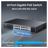 Aumox 18-Port Ethernet Gigabit PoE Switch, 16-Port PoE with 2 Uplink Gigabit Ports, 250W Built-in Power, Metal Casing and 19-inch Rackmount, Traffic Optimization, Plug and Play, Unmanaged
