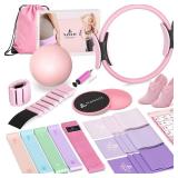 Pilates Kit 19PCS, Pilates Essentials Kit for Women, Pilates Equipment with 14.5\ Pilates Ring and Ball, 8 Resistance Bands, Ankle Weights, Sliders and Grip Socks Accessories for Starter Home Workouts