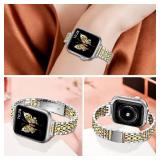 MioHHR Slim Metal Band Compatible with Apple Watch Band 42mm(Series 11 10) 41mm(Series 9 8 7) 40mm(Series 6 5 4 SE3/2/1) 38mm(Series 3 2 1),Stainless Steel iWatch Bands for Women,Silver/Gold