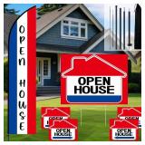 Mindsoft 6 Pcs Open House Signs Set 7 ft Open House Feather Flag for Real Estate 5 Packs Advertising Flag Yard Signs with Directional Arrows and Metal Stakes