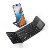 Samsers Foldable Bluetooth Keyboard with Touchpad - Portable Wireless Keyboard with Holder, Rechargeable Full Size Ultra Slim Pocket Folding Keyboards for Android Windows iOS Tablet and Laptop - Black