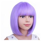 PATTNIUM Kids Purple Wig Child Bob Wig Short Light Purple Wigs for Girls Lavender Purple Bob Hair Cosplay Party Synthetic Rose Net Daily Wear Wigs