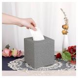Sumnacon Square Linen Tissue Box Cover - Stylish Cube Tissue Box Holder with Magnetic Bottom, Decorative Tissue Box for Vanity Toilet Dresser Night Stand Table Countertop Home Office Car, Grey
