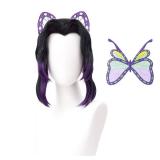 SL Kochou Shinobu Cosplay Wig + Butterfly Hair Clip for DS, Long Black Purple Wig Anime Hair Wigs with Cap for Halloween Costume Party