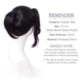 SL Kochou Shinobu Cosplay Wig + Butterfly Hair Clip for DS, Long Black Purple Wig Anime Hair Wigs with Cap for Halloween Costume Party