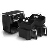 Air Fryer Silicone Liners 10QT for Ninja DZ550 DZ550?GY/DZ302/DZ401,MMH 2Pcs Rectangle Food-Grade Airfryer Pot Reusable Replacement Baking Basket Accessories for Ninja 10 QT 10in1 Dual Air Fryer,Black