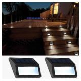 Follateas Solar Lights Outdoor, Waterproof Solar Powered Deck Step Lights for Patio Garden Backyard Garage Driveway Pathway Outside Wall Lighting (Cool White/2 Pack)