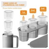 Sackei Ice Cube Tray with Lid for Stanley Cup 20 30 35 42 oz, Hollow Cylinder Freezer Ice Molds for Juice Whiskey Silicone Ice Maker for YETI Tumblers Summer Gift Accessories (Star Grey)