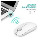 VssoPlor Wireless Mouse, 2.4G Slim Portable Computer Laptop Mouse with Nano Receiver Quiet Silent Optical Mice for Notebook, PC, Laptop, Computer-Pure White
