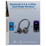 SEJJ Wireless Headset with Mic for Work, Bluetooth 5.4 Headphones with AI Noise-Canceling Mic for Clear Calls, Wireless Headsets with Mic Mute and USB A/C Dongle for PC, Computer, Laptop, Black