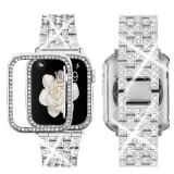 SUPOIX Compatible with Apple Watch Band S11 S10 46mm + Case, Women Jewelry Bling Diamond Replacement Strap and Soft TPU Case for iWatch Series 11/10 (46mm,Silver)