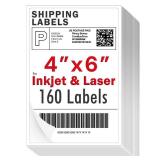 4x6 inch Shipping Labels, Laser and Inkjet Printer Compatible, Multi-Purpose Strong Adhesive Stickers, Matte White 160 Labels
