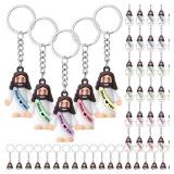 Sumind 48 Pcs Jesus Toys Figurine Christian Keychain Jesus Doll Religious Keychain Bulk Classic Christian Rings for Christ(Macaron Color,White Jesus Loves You)
