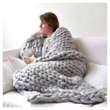 Chunky Knit Grey Throw Blanket