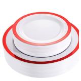 120PCS Red Plastic Plates White and Red Party Plates