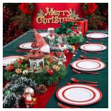 120PCS Red Plastic Plates White and Red Party Plates