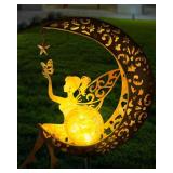 Solar Garden Statues Outdoor Decor, Fairy Moon Figurine Light Stake