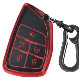 key fob cover case with Metal buckle Compatible with 2021 2022 Suburban Tahoe Remote Key Vehicle Accessories Soft TPU Key Shell/Skin,5-Buttons (red)
