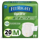 FitRight OptiFit Extra Adult Briefs, Incontinence Diapers with Tabs, Moderate Absorbency, Medium, 32 to 44", 20 Count