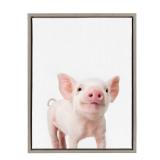 Kate and Laurel Sylvie Baby Piglet Animal Print Portrait Framed Canvas Wall Art by Amy Peterson, 18x24 Gray