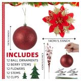 36 Pcs Large Glitter Red Poinsettia Christmas Tree Decorations