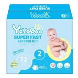 YOYOBOO Disposable Baby Diapers, Hypoallergenic, Superior Absorbency & Lightweight Design, Fragrance Free, Size 2, 72 Count