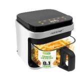 Nutrichef 5.5 Quart Air Fryer | 8-1 Preset Cook Modes | Transparent Fry Bowl -White  (MISSING PARTS)- Retail: $85