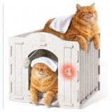 Apasiri Cat House Scratch-Resistant: Indoor Warm Enclosed Felt Bed Cave with Hanging Ball Toy, No-Tool Assembly Hideaway for Anxious Cats & Kittens, 13.4x13.4x9.85 Inch Interior - Retail: $16
