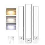 Under Cabinet Lighting Wireless,Rechargeable Battery Motion Sensor Light Indoor,LED Closet Lights USB Charging,3 Color Dimmable Under Cabinet Lights for Kitchen, Cabinet, Wardrobe (3 Pcs)12in