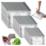 60PCS Reusable Aluminum Foil Sealable Storage Bags, Resealable Vacuum Zipper Pouches for Food, Stand Up Foil Sealable Bags with Label and Zip Lock for Vegetable Fruit Meat (3 Size)