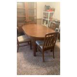 Vintage laminate table 62x40 including 2 leaves with 4 upholstered chairs