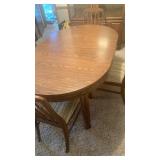 Vintage laminate table 62x40 including 2 leaves with 4 upholstered chairs