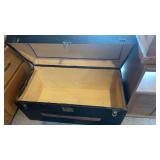 Early 1900s Travel Steamer Trunk with Ornate Metal Hardware