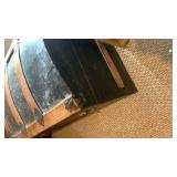 Early 1900s Travel Steamer Trunk with Ornate Metal Hardware