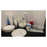 Disposable cups, plates flatware and straws