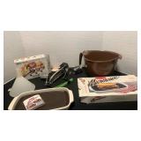 Measuring cup/ mixing bowl, vegetable grater and misc to wave cookware