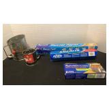 Vintage flour sifter and kitchen wraps