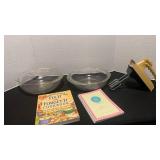 Cook books, mixer and glass bowls