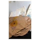 Apron, pillowcases, doilies and table toppers - crocheted and embroidered