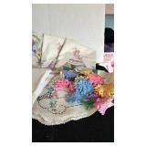 Apron, pillowcases, doilies and table toppers - crocheted and embroidered