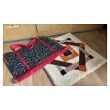 Rug 33 inches square and a cloth portfolio