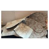 Handmade quilt 40 x 54, table runner and partially finished 79 x 79 quilt