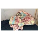 Handmade quilt 40 x 54, table runner and partially finished 79 x 79 quilt